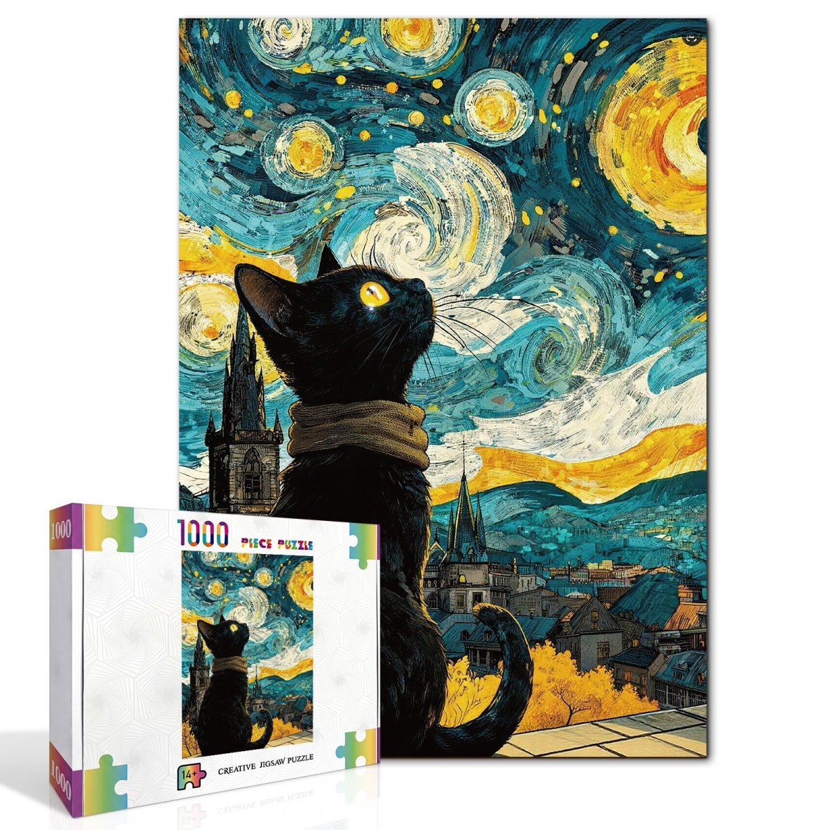 kaayee-cardboard-puzzle-1000-teile-moonlit-black-cat image 2