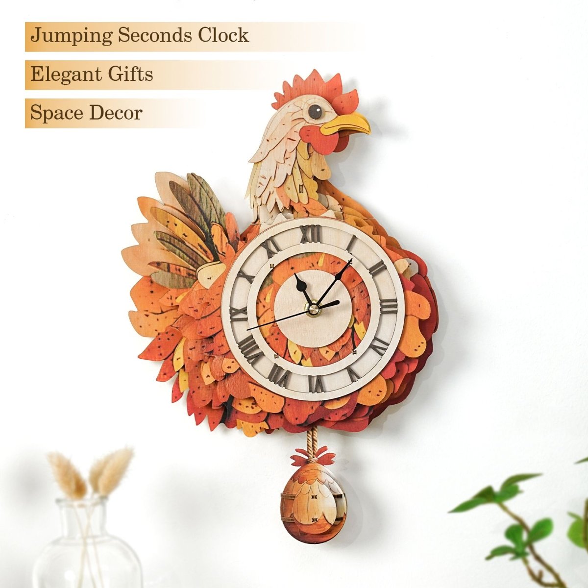 kaayee-hen-wooden-clock-kit-holzuhr-huhn-mit-pendel-3d-puzzle image 5