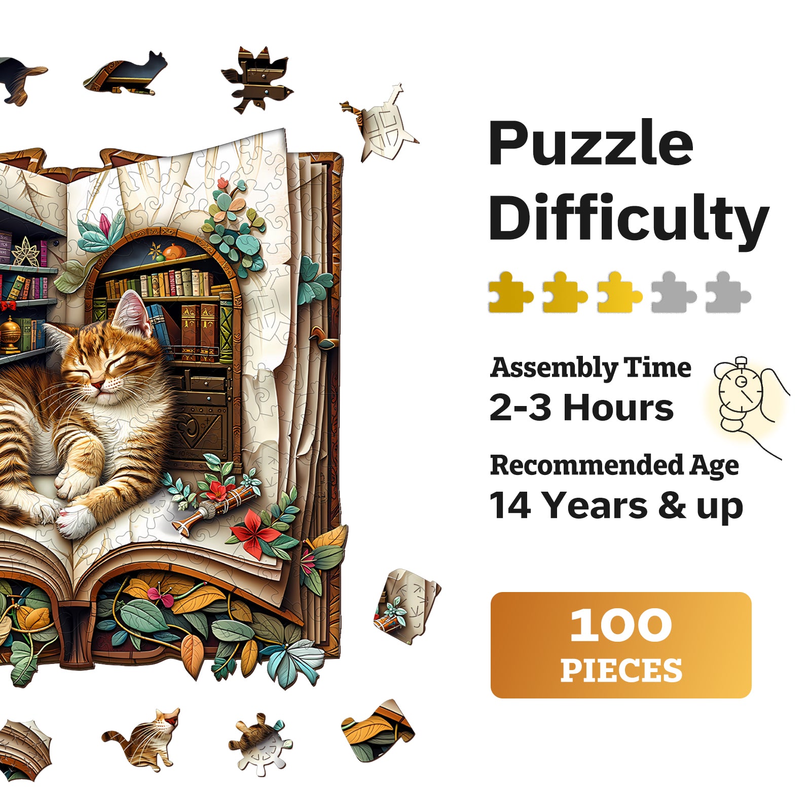 jigfoxy-cat-in-the-book-holzpuzzle-m-195-teile-katze image 6