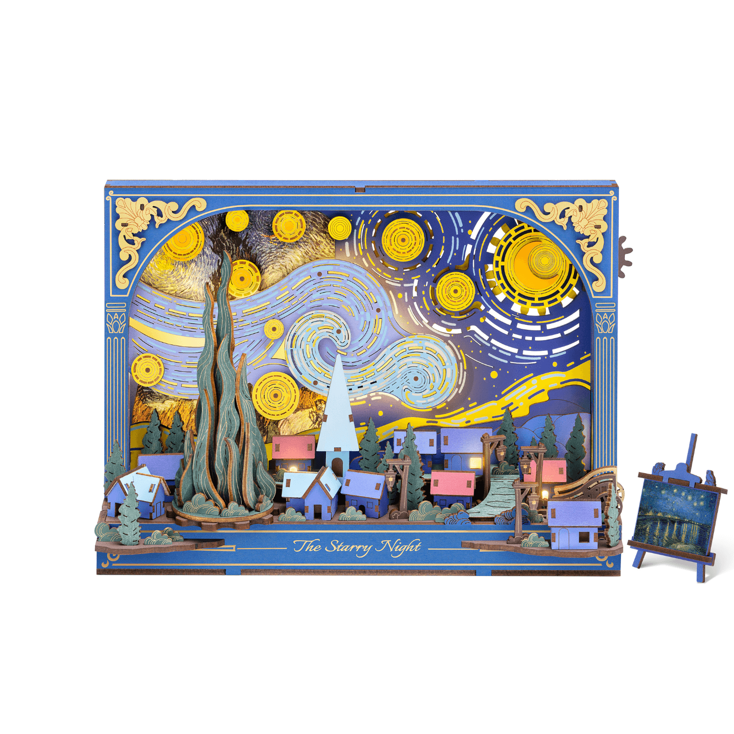 magicholz-book-nook-sternennacht-van-gogh-diorama-mit-led image 7