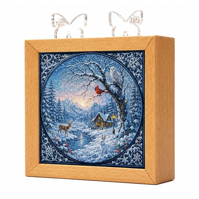 kaayee-winter-serenity-nachtlicht-holzrahmen-acryl-puzzle image 1