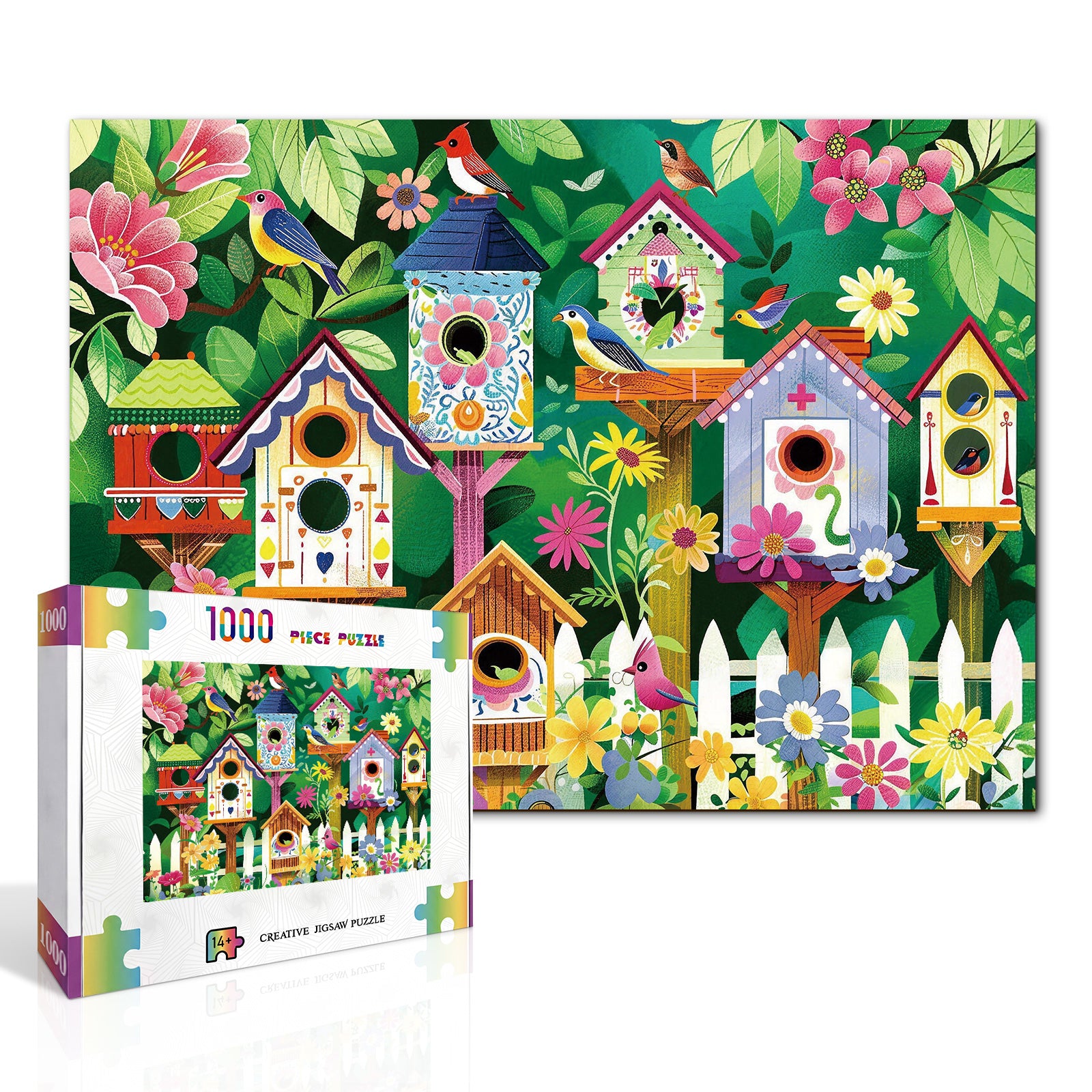 kaayee-garden-birdhouses-puzzle-1000-teile-eco-white-board-garten image 2