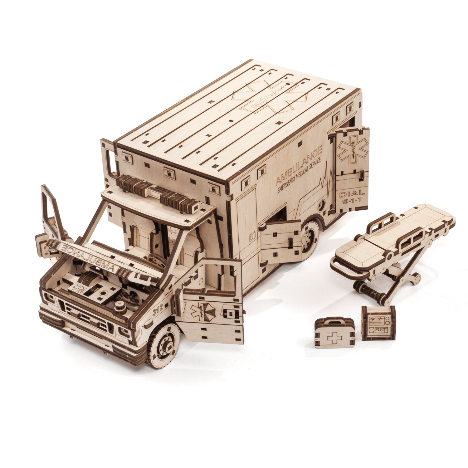 magicholz-krankenwagen-mechanischer-bausatz-holzmodell-fahrzeug image 8
