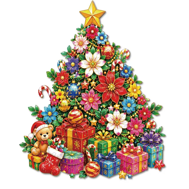 kaayee-wooden-puzzle-floral-gift-christmas-tree-holzpuzzle-medium-weihnachten image 1