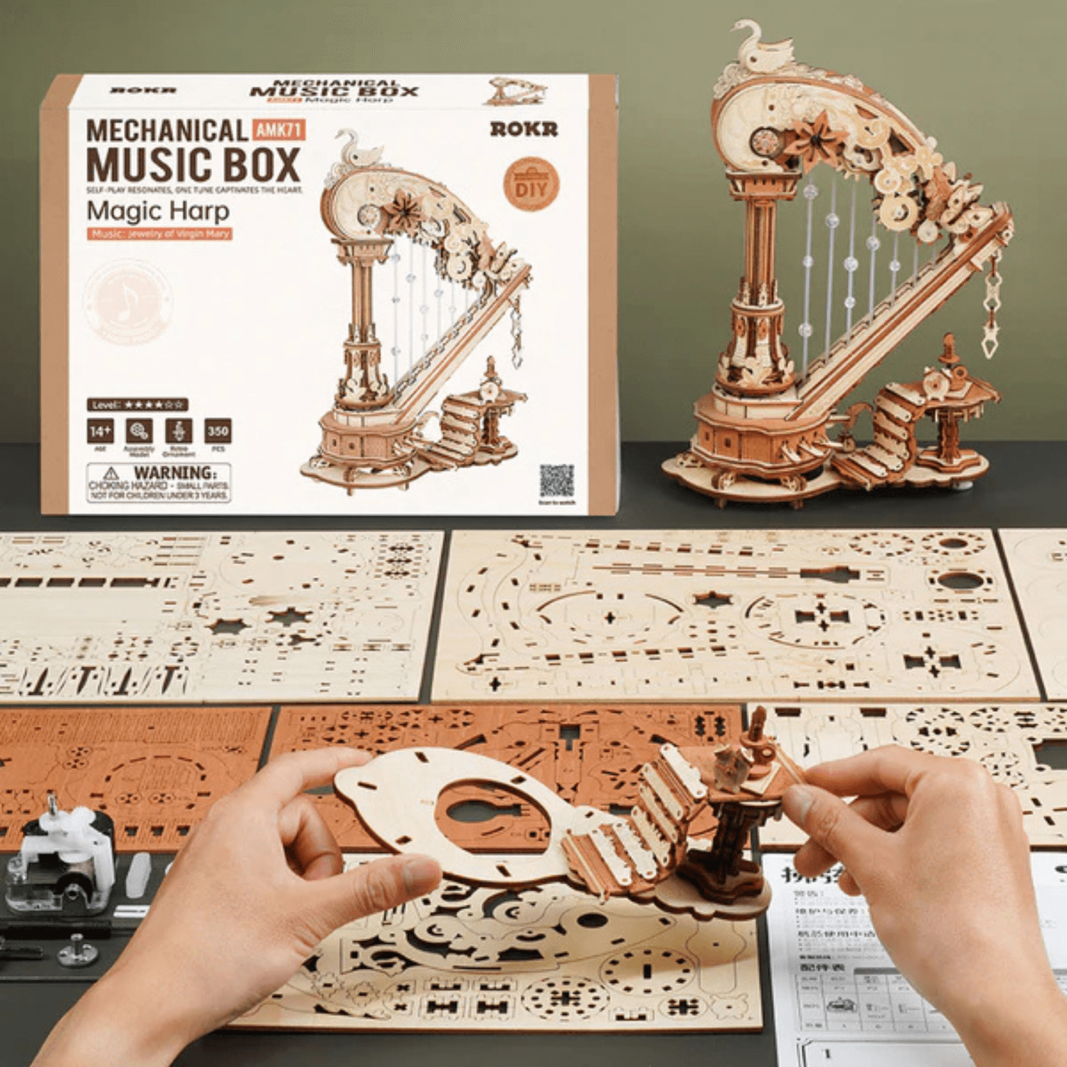 rolife-magic-harp-harfe-holzbausatz-spieluhr-mechanik-modell image 5