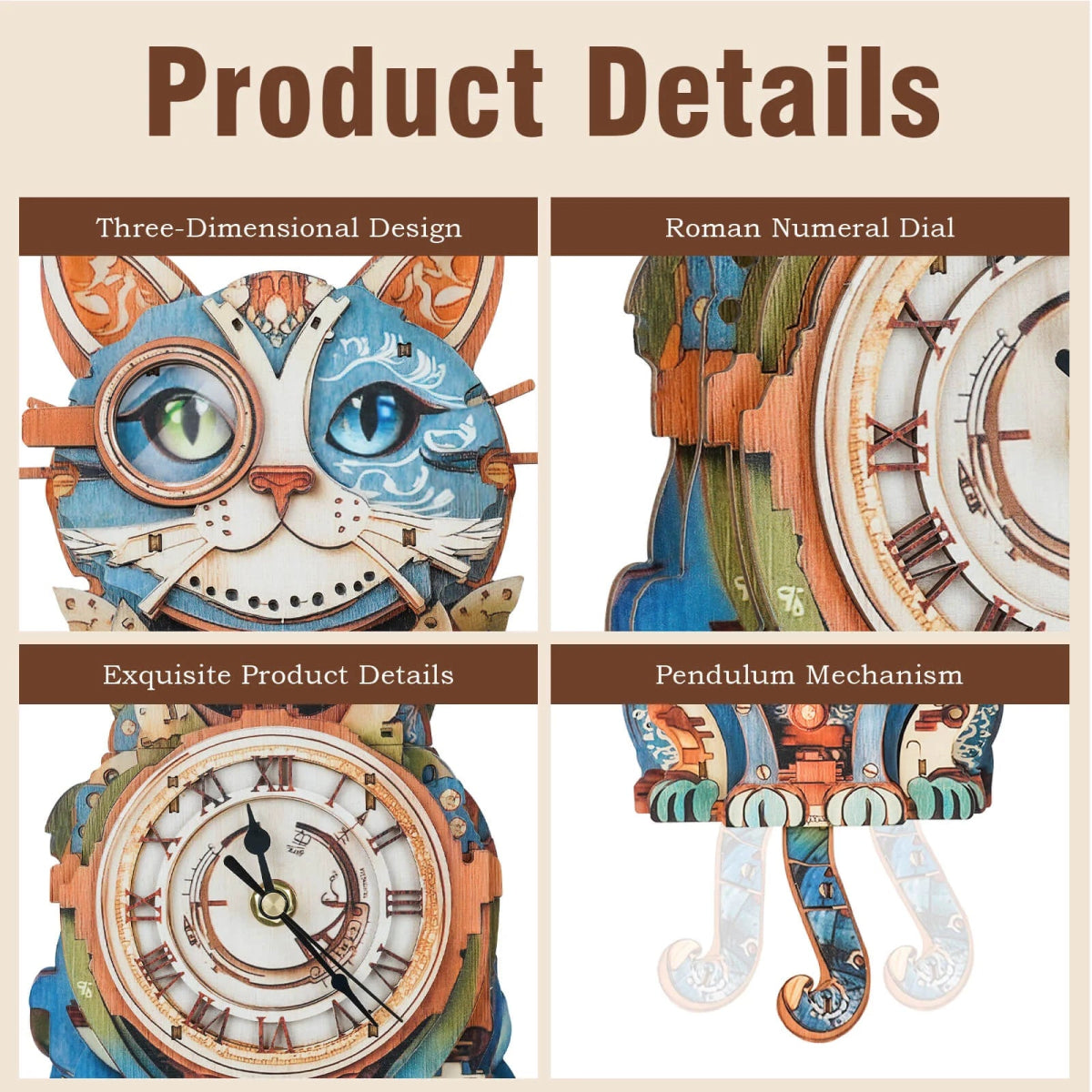 kaayee-clock-kit-cat-detective-holzuhr-bausatz-mit-pendel image 6