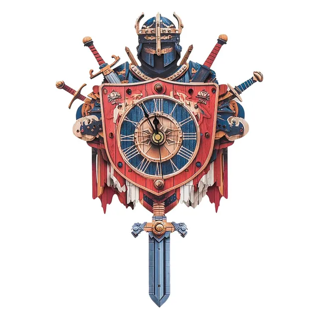 kaayee-clock-kit-knight-wanduhr-holz-ritter-motiv image 1