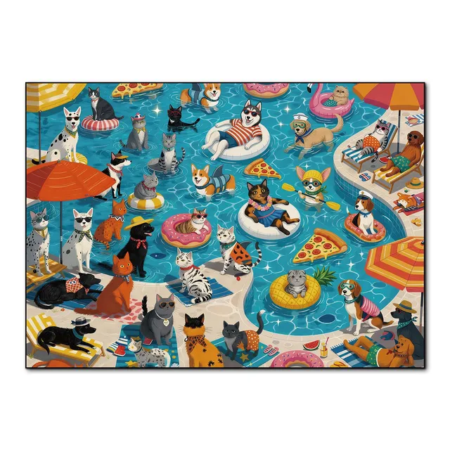 kaayee-cardboard-poolside-pet-party-puzzle-1000-teile-eco image 1