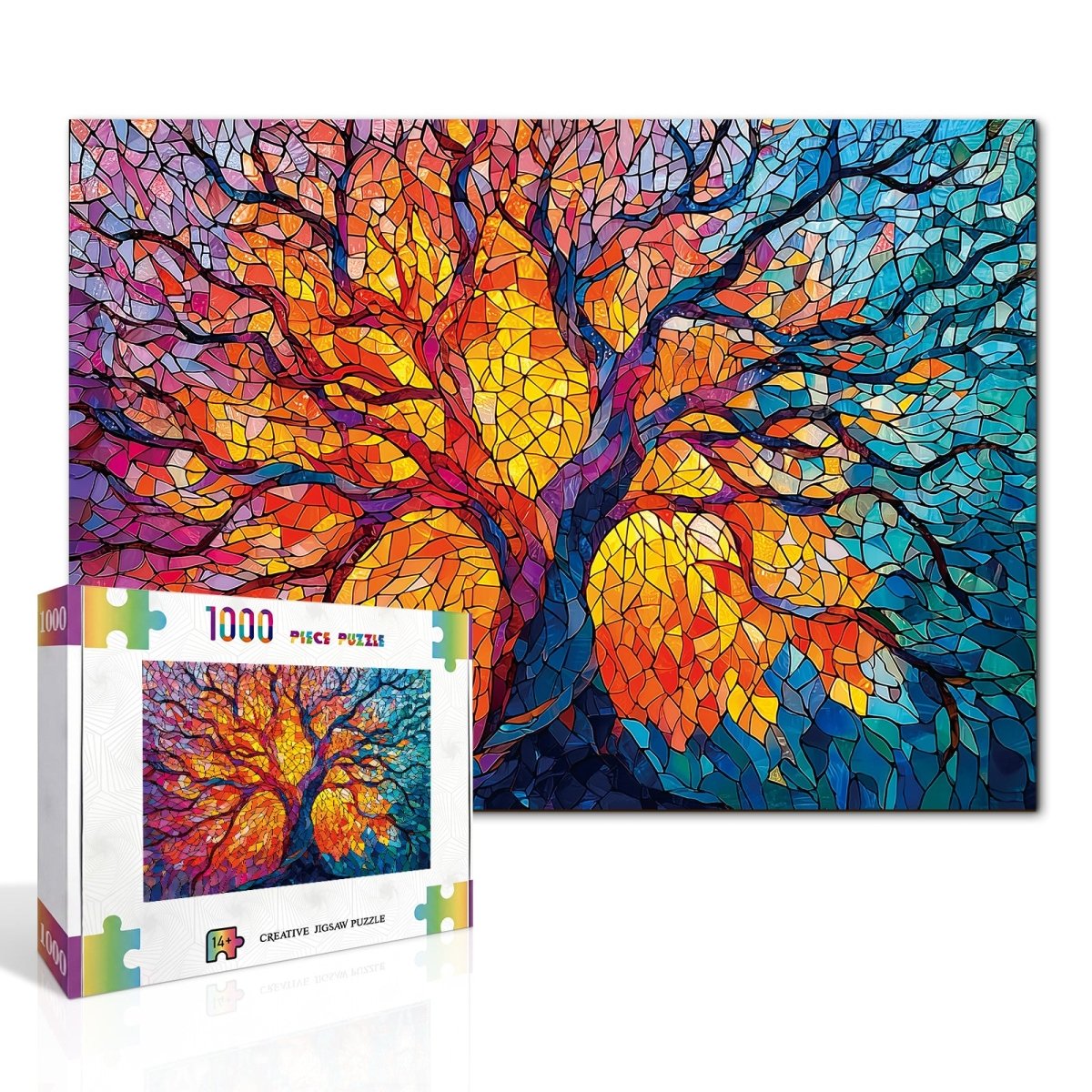 kaayee-stained-glass-tree-puzzle-1000-teile-eco-white-board image 2