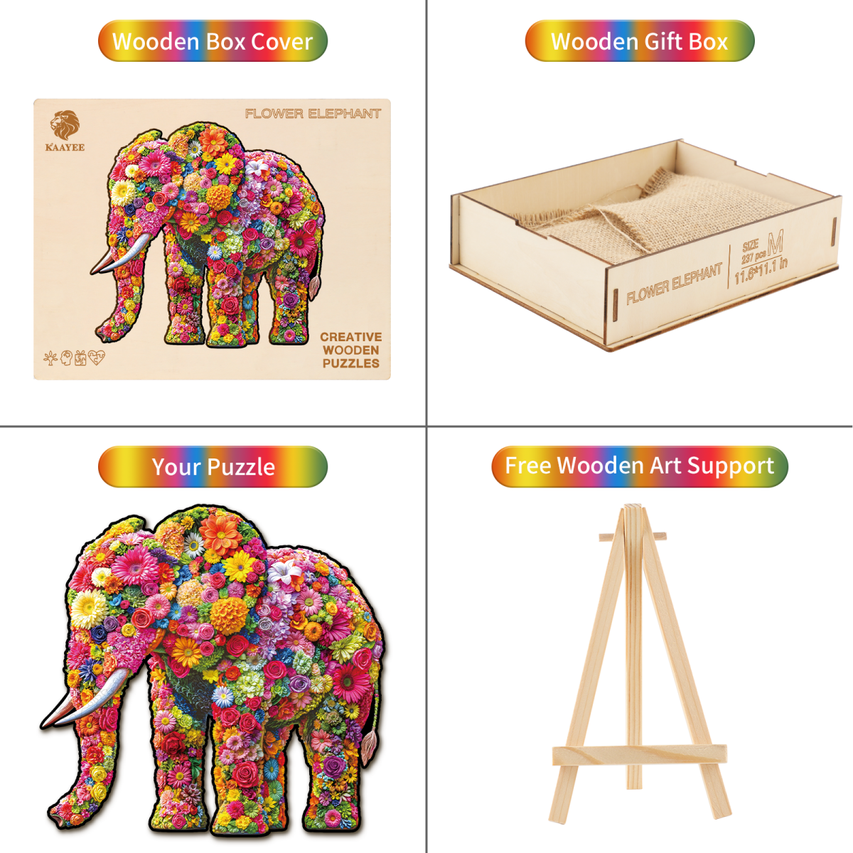 kaayee-flower-elephant-holzpuzzle-medium-mit-blumenmotiv image 5