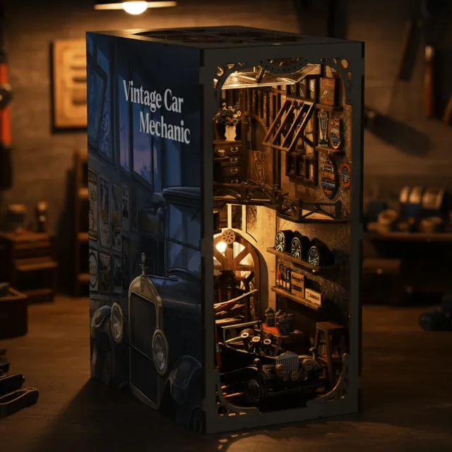 magicholz-miniaturhaus-vintage-car-mechanic-book-nook-werkstatt image 1