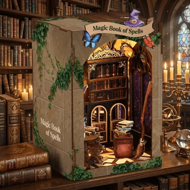 magicholz-book-nook-magic-book-of-spells-miniatur-mit-led image 1