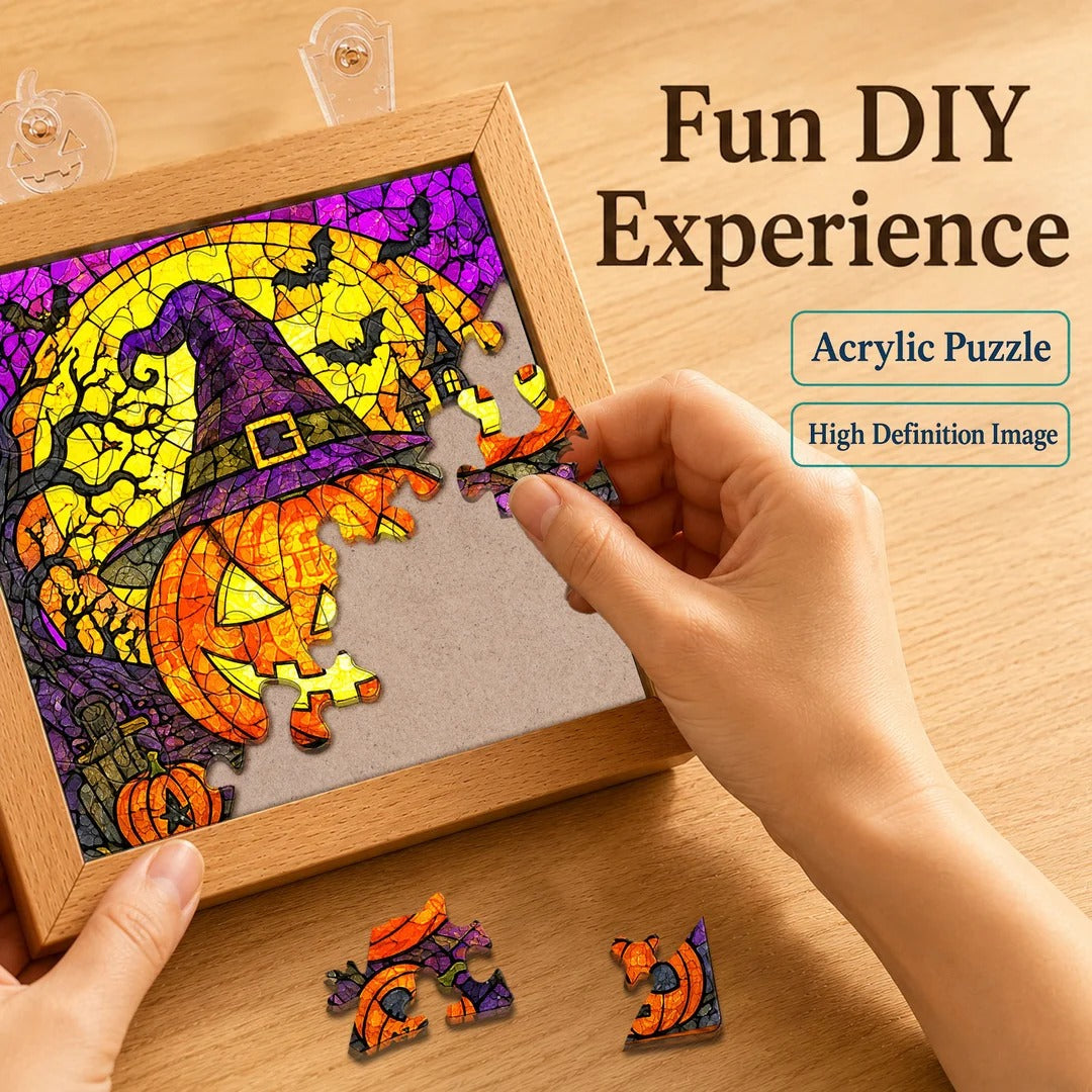 kaayee-pumpkin-lantern-night-acryl-puzzle-nachtlicht-holzrahmen image 2