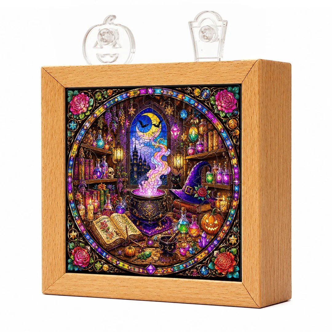 kaayee-witch-s-alchemy-lab-puzzle-nachtlicht-mit-holzrahmen image 1