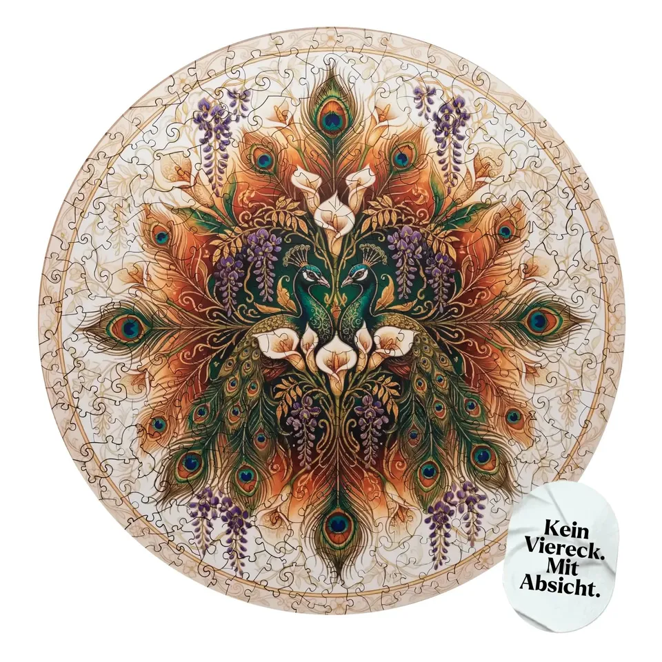 magicholz-goldene-pfauen-holzpuzzle-mandala-350-teile-jugendstil image 1
