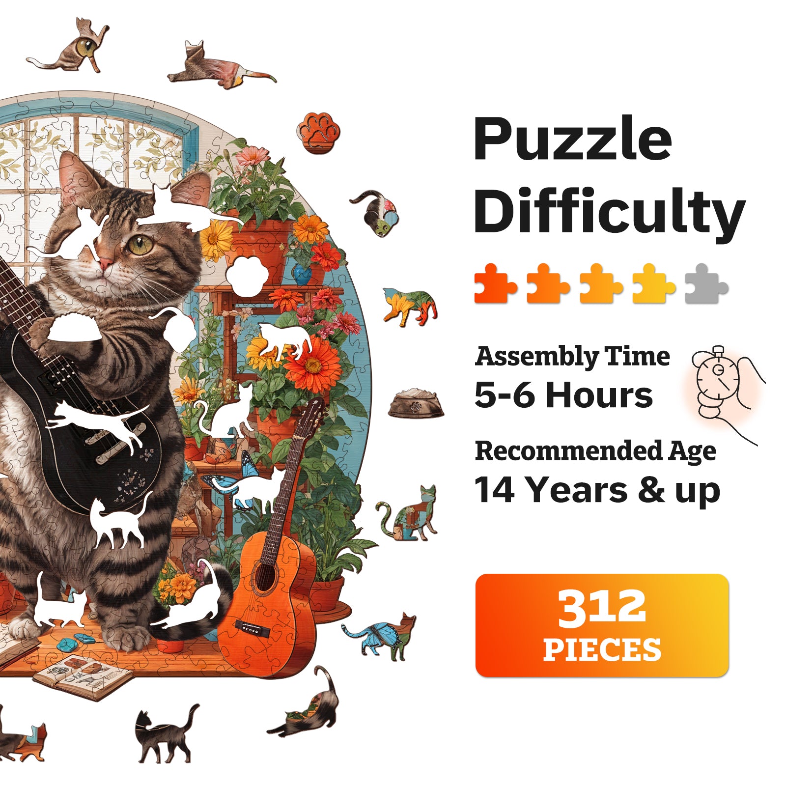 jigfoxy-guitar-cat-holzpuzzle-m-200-teile-gitarre image 8