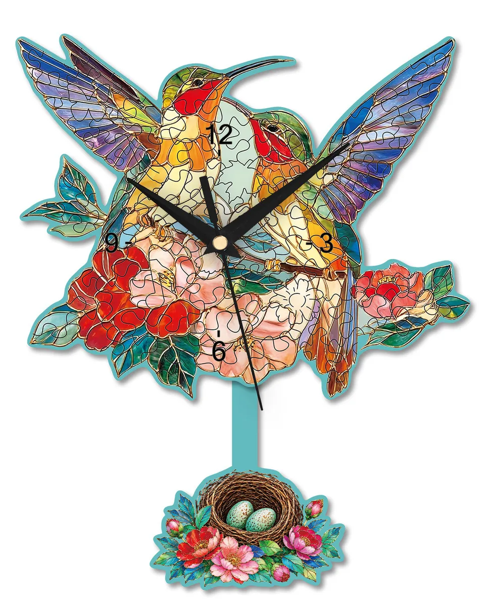 kaayee-clock-kit-hummingbird-garden-holzuhr-mit-pendel image 1