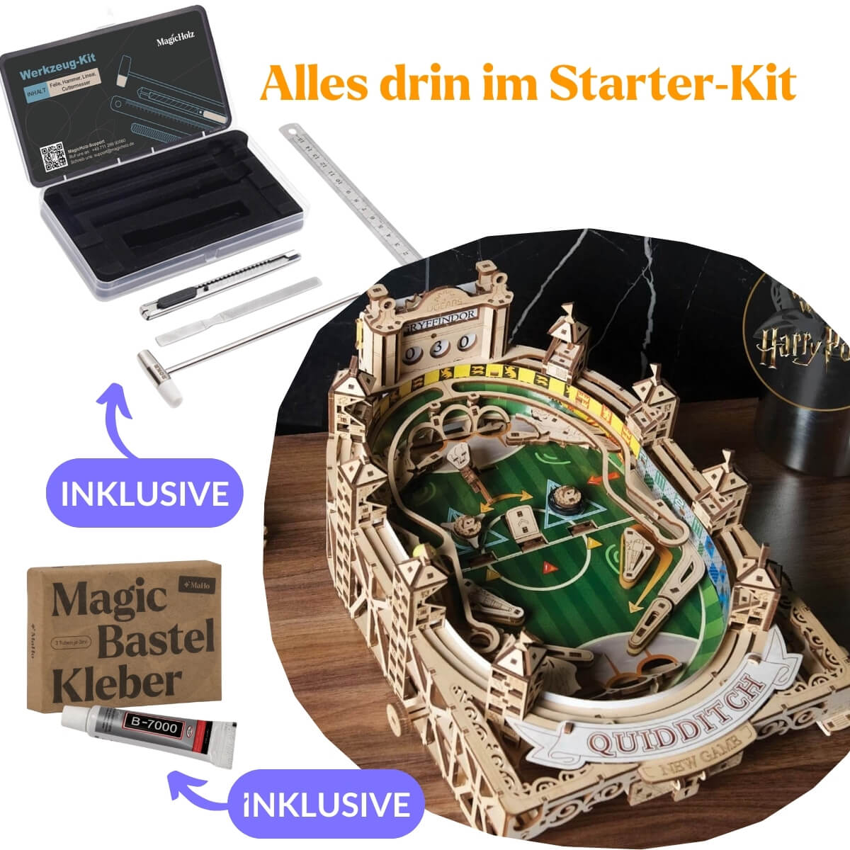 magicholz-quidditch-pinball-holz-flipper-bausatz-starter-kit-spielbar image 2