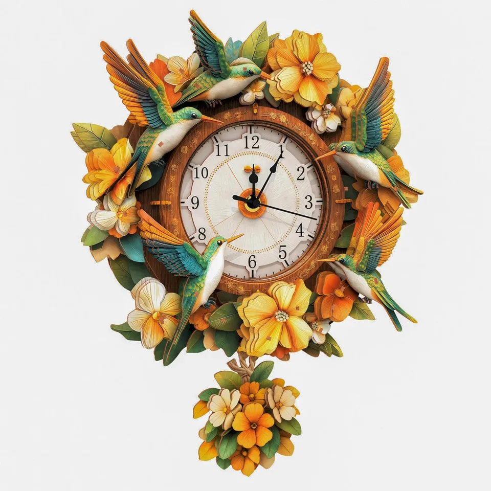 kaayee-clock-kit-hummingbird-holzuhr-kolibri-mit-pendel image 1