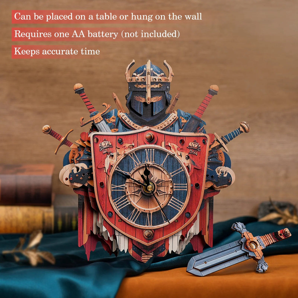 kaayee-clock-kit-knight-wanduhr-holz-ritter-motiv image 2
