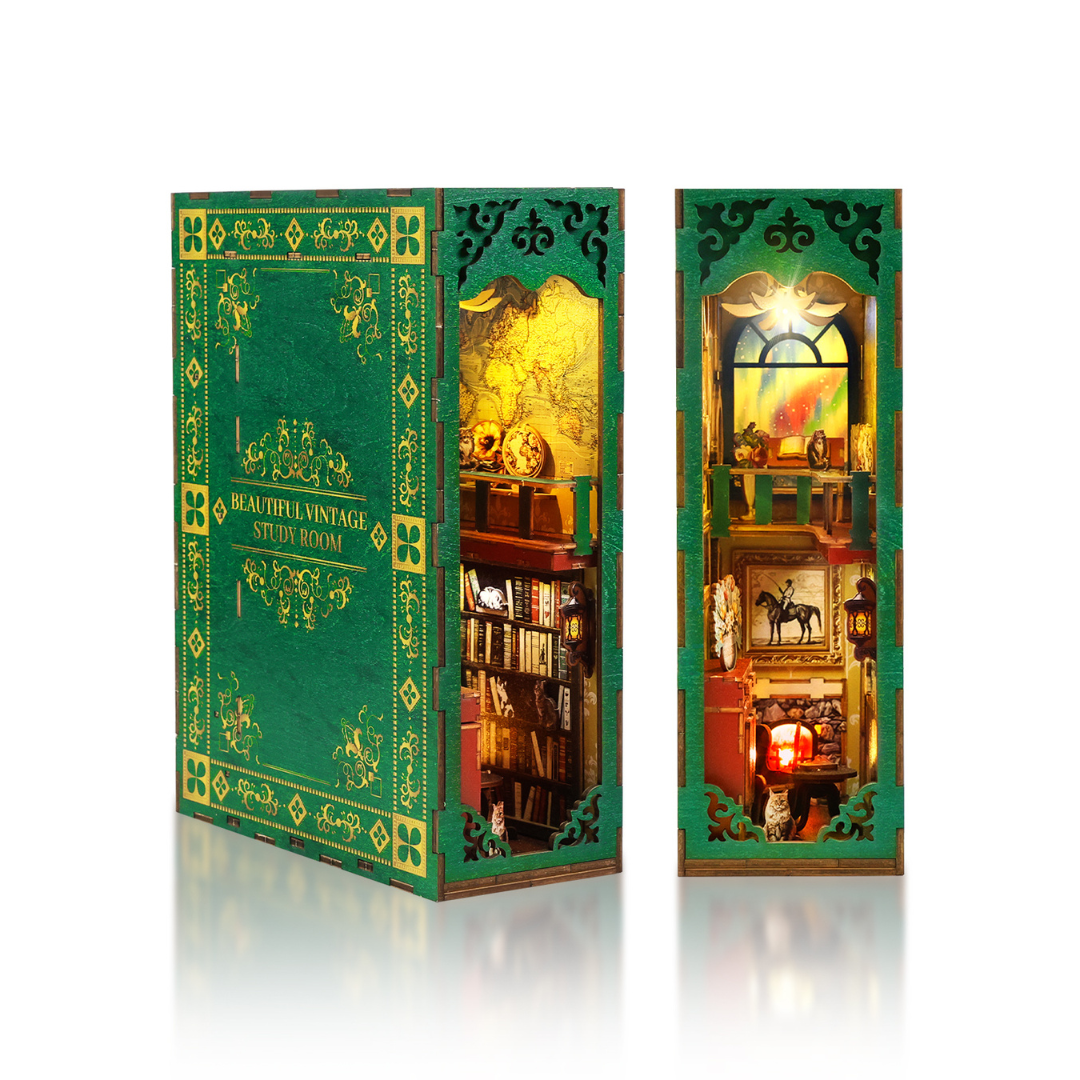 kaayee-book-nook-kit-vintage-study-3d-puzzle-holz-led image 1
