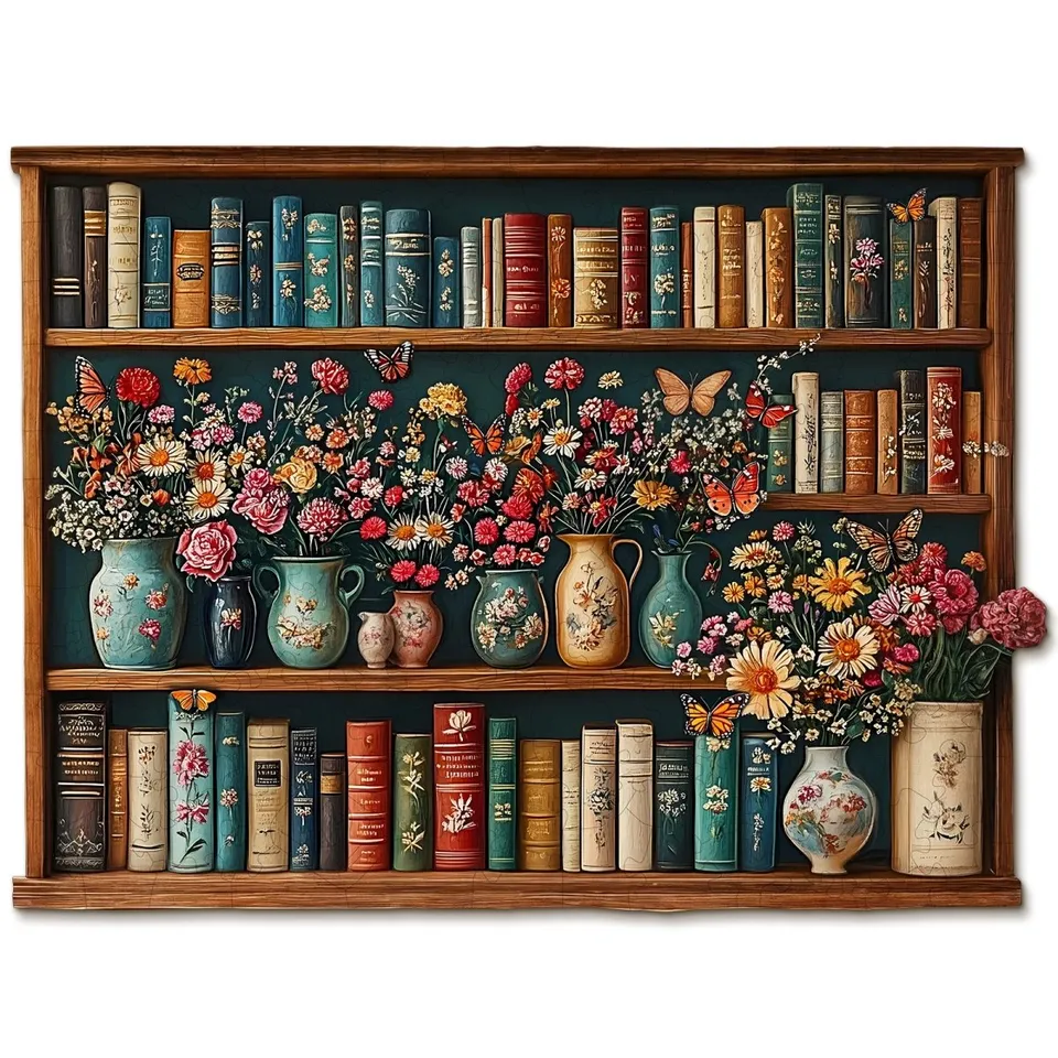 kaayee-wooden-bookshelf-flower-holzpuzzle-medium-blumen image 1