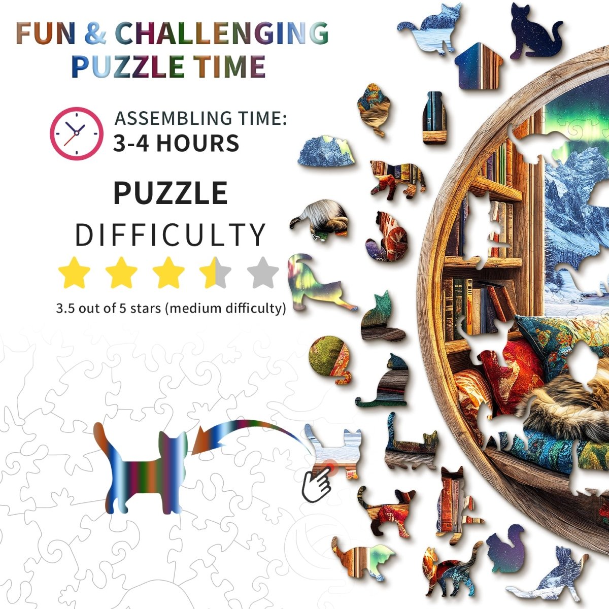 kaayee-wooden-puzzle-cat-and-bookstore-holzpuzzle-katze-medium image 4