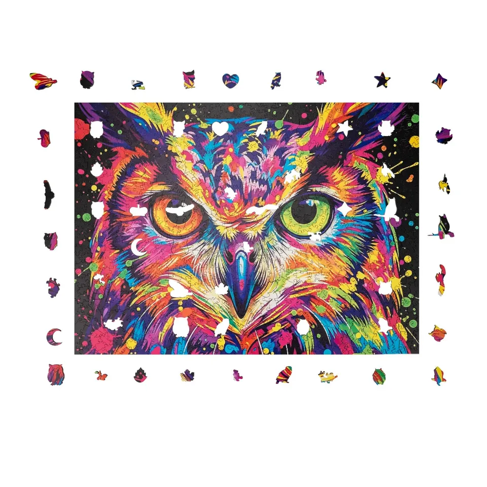 magicholz-holzpuzzle-bunte-eule-1000-teile-mit-40-spezialteilen image 1