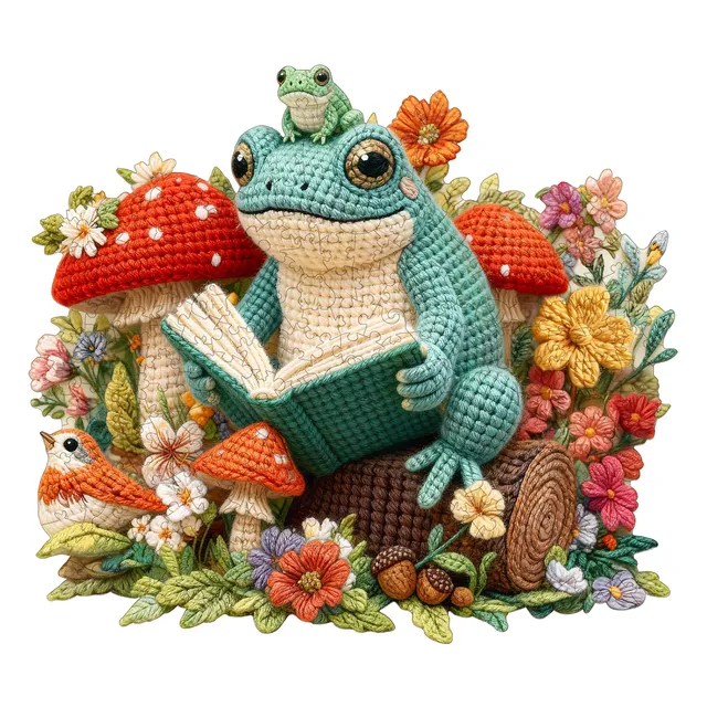 jigfoxy-reading-frog-holzpuzzle-m-194-teile-frosch image 1