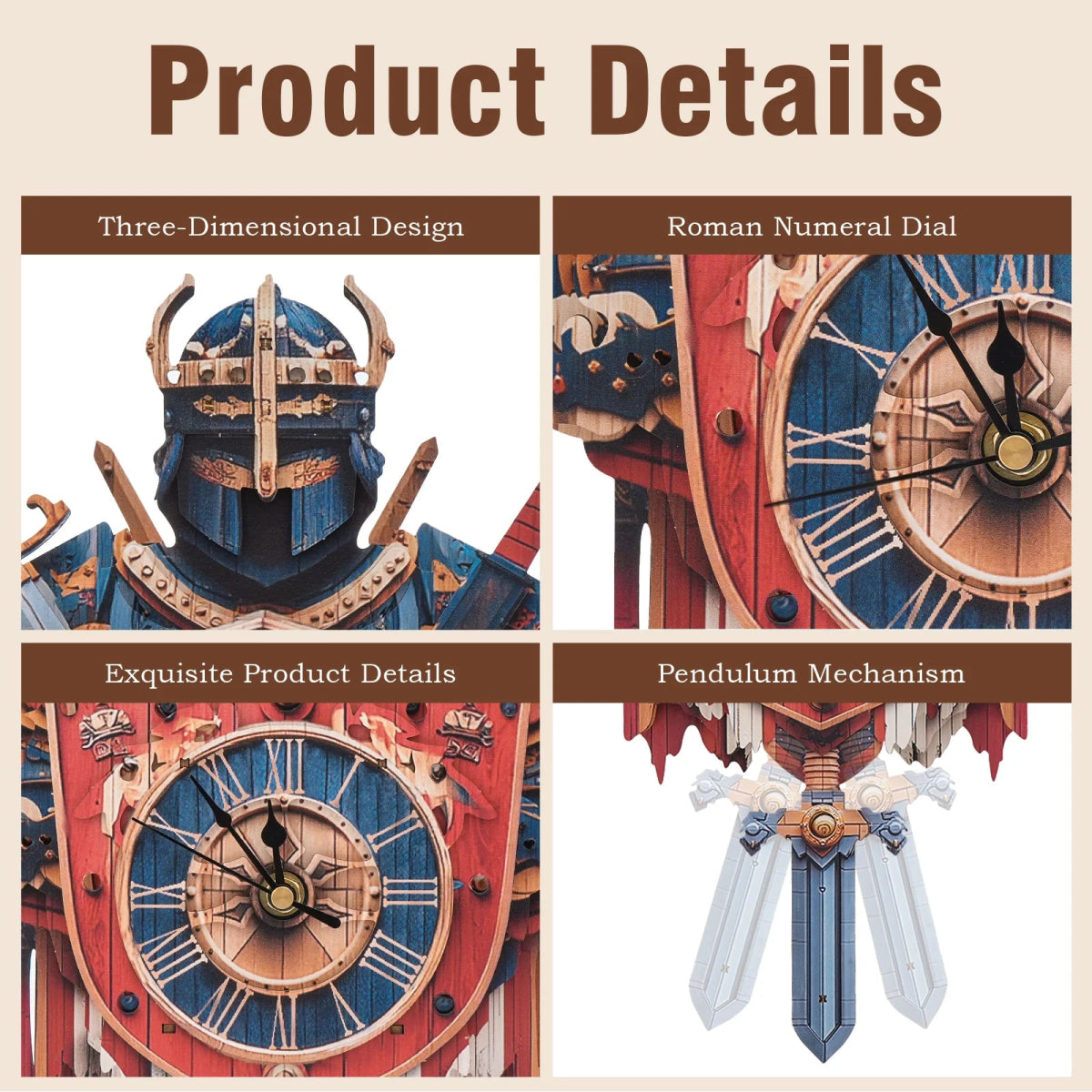 kaayee-clock-kit-knight-wanduhr-holz-ritter-motiv image 5