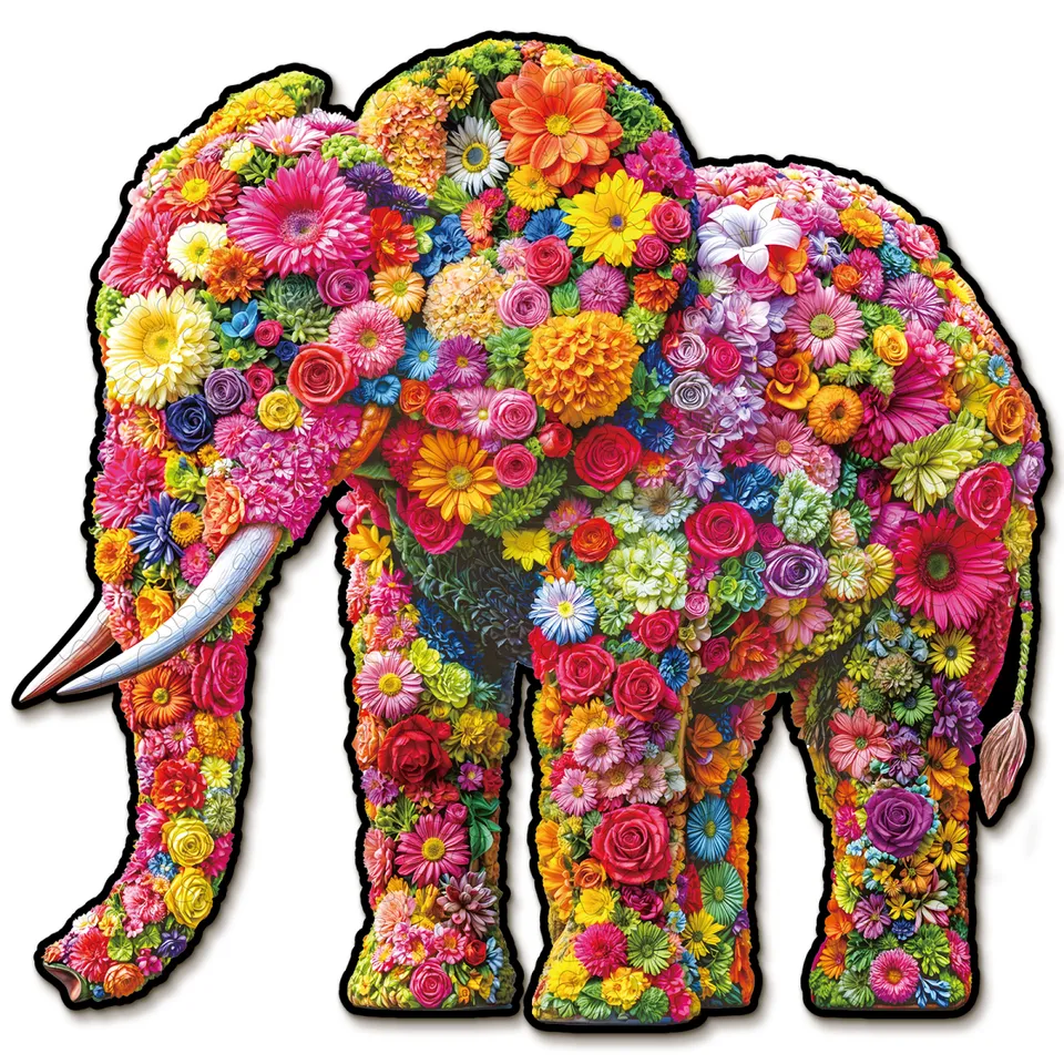 kaayee-flower-elephant-holzpuzzle-medium-mit-blumenmotiv image 1