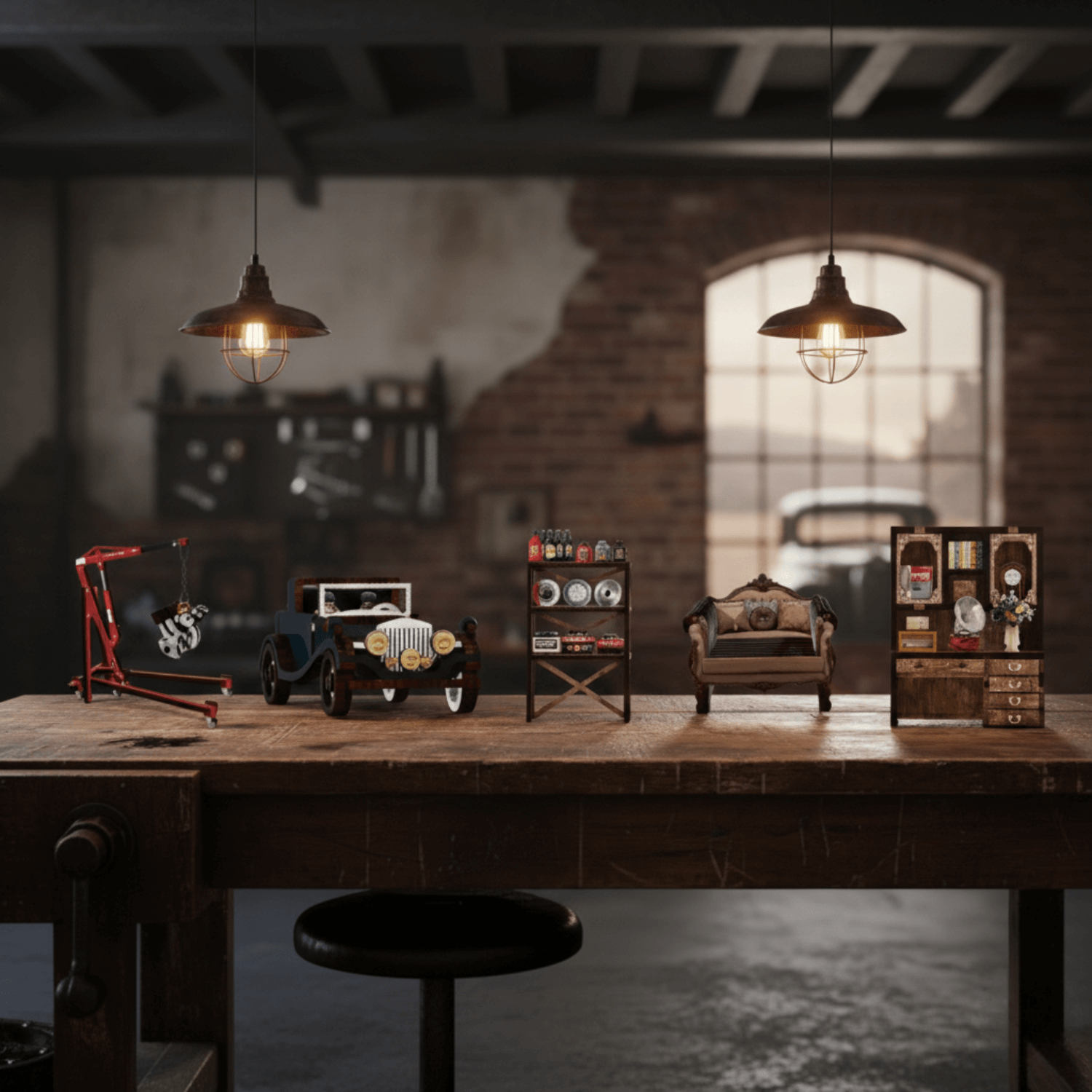 magicholz-miniaturhaus-vintage-car-mechanic-book-nook-werkstatt image 3