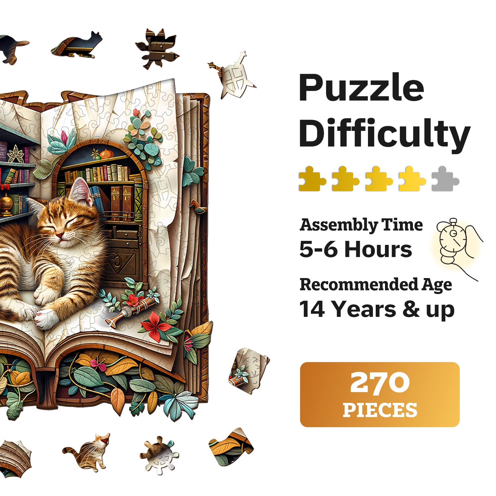 jigfoxy-cat-in-the-book-holzpuzzle-m-195-teile-katze image 8