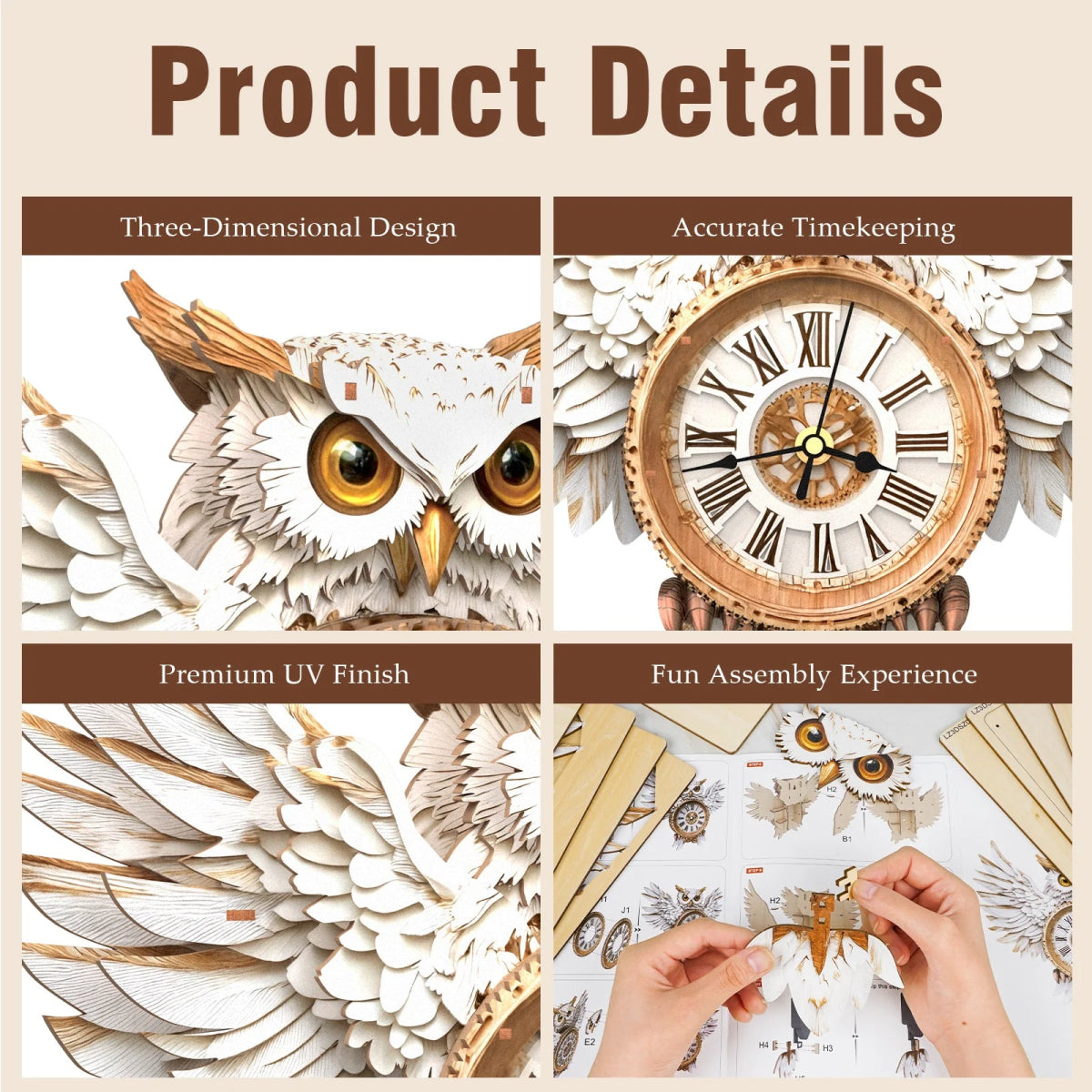 kaayee-snowy-owl-wooden-clock-kit-3d-puzzle-holzuhr-eule image 3