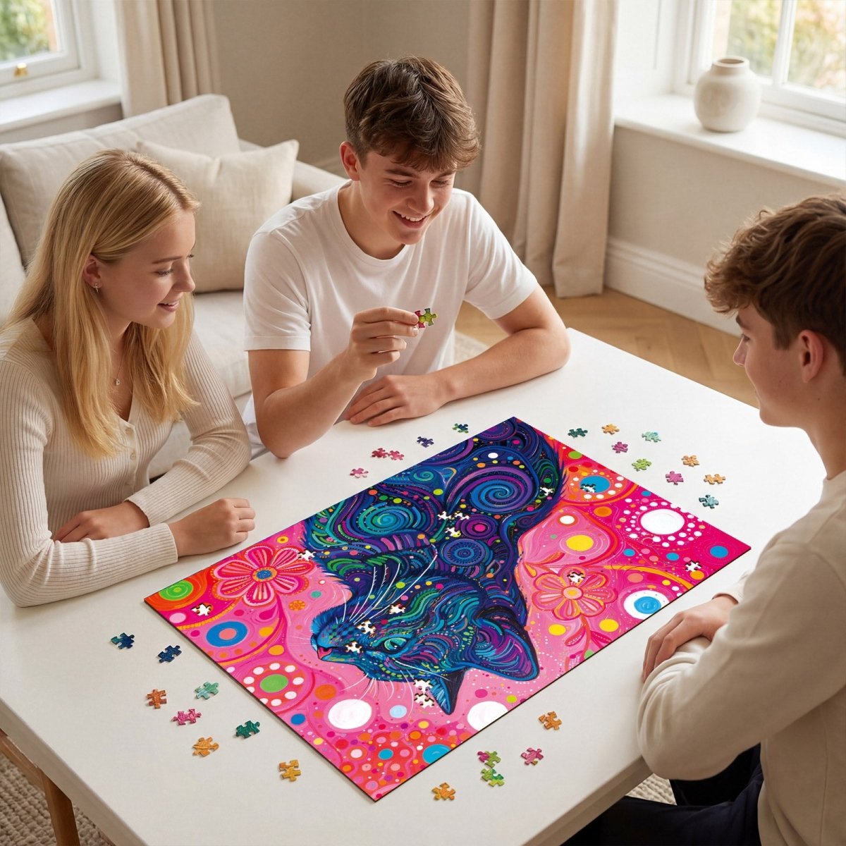 kaayee-cardboard-psychedelic-cat-puzzle-1000-teile-eco-white image 8