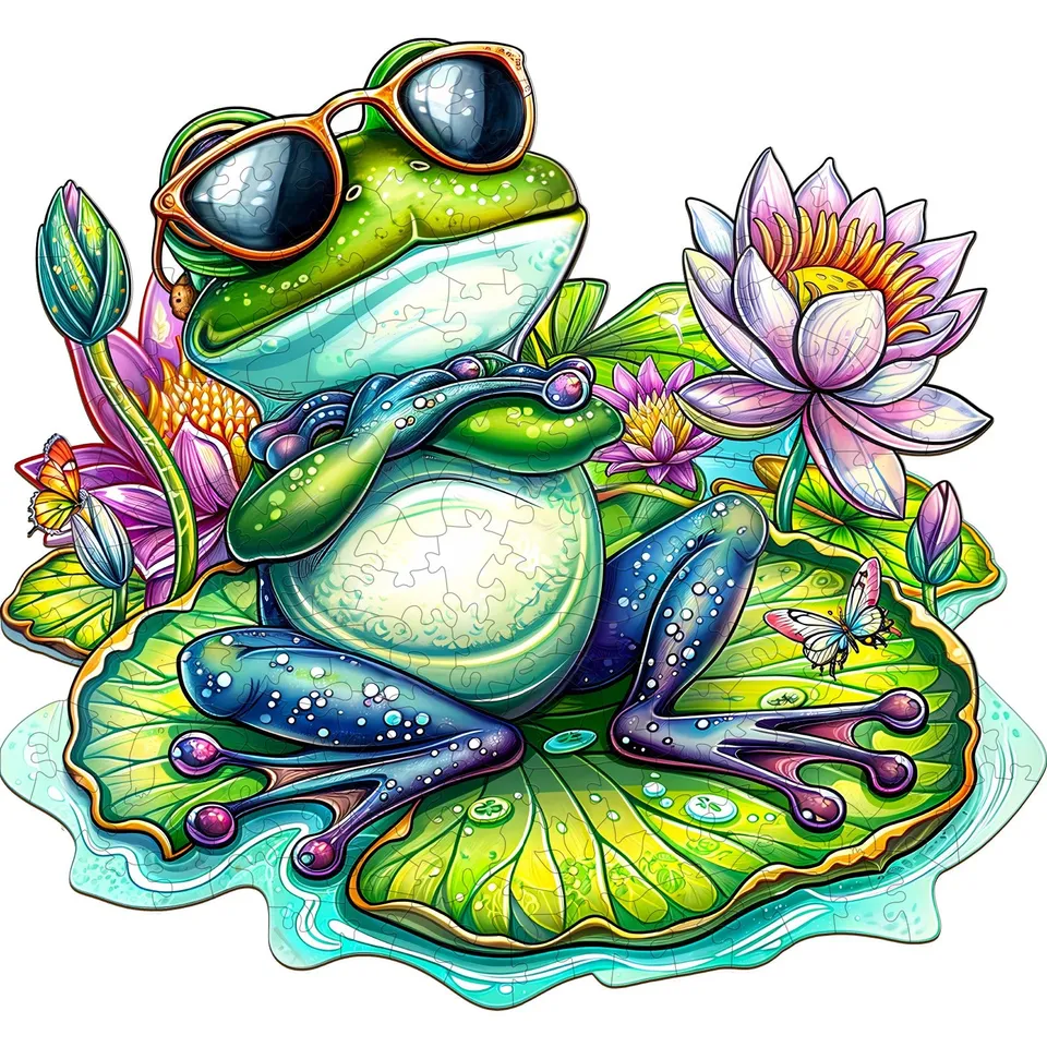 jigfoxy-leisurely-frog-holzpuzzle-frosch-90-teile-s image 1