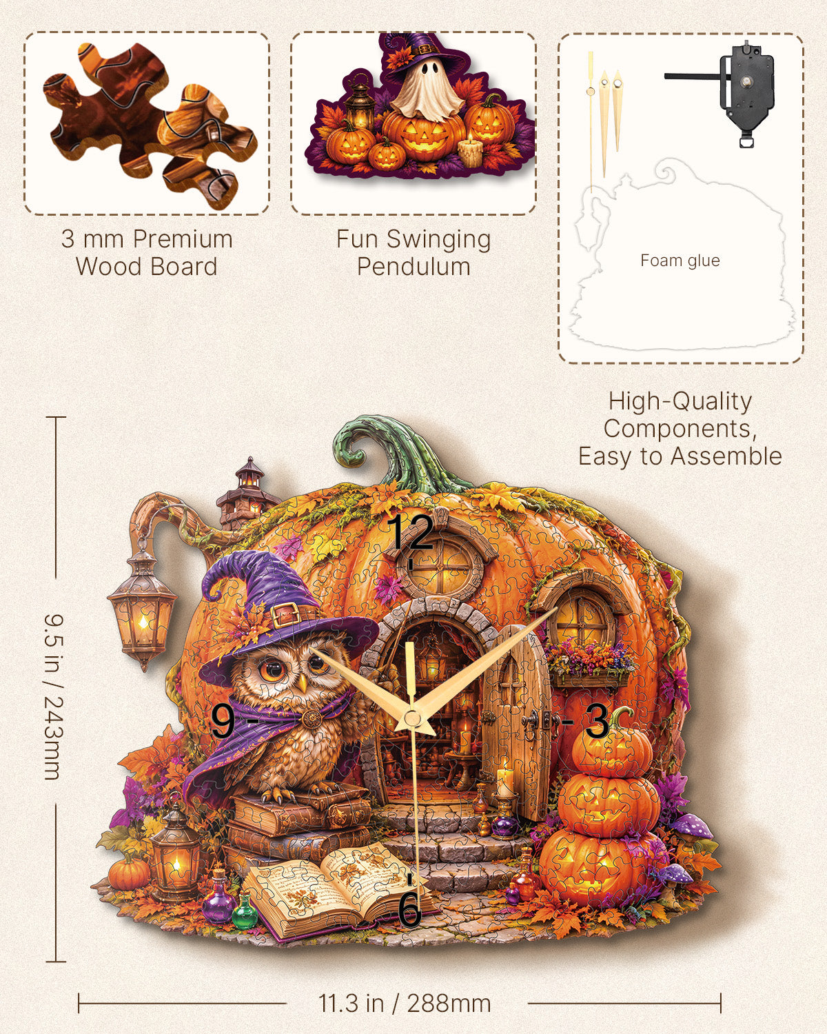 kaayee-clock-kit-enchanted-pumpkin-cottage-holz-puzzle-uhr image 3