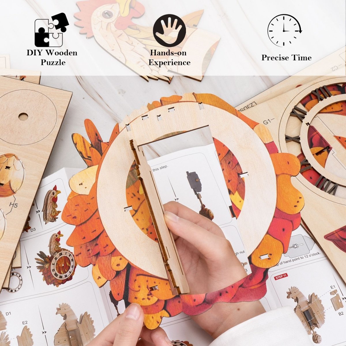 kaayee-hen-wooden-clock-kit-holzuhr-huhn-mit-pendel-3d-puzzle image 3
