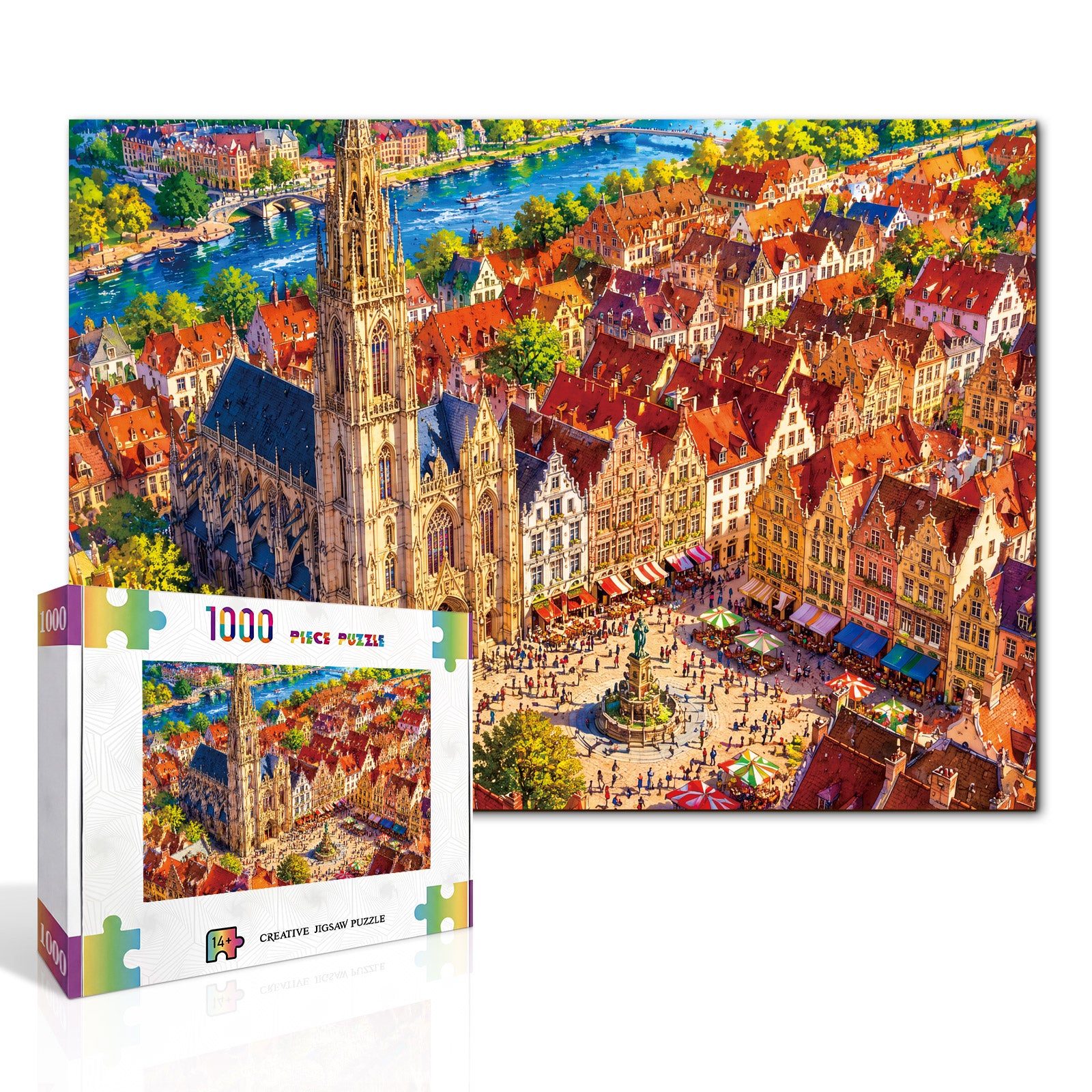 kaayee-clock-kit-sunlit-clocktower-town-1000-teile-puzzle-standard image 2