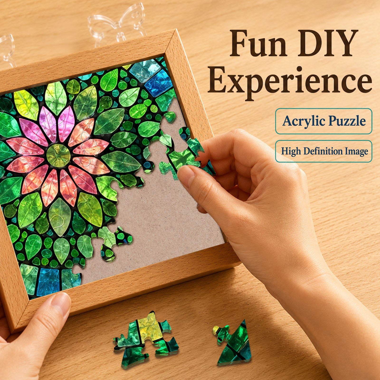 kaayee-verdant-bloom-nachtlicht-acryl-puzzle-holzrahmen image 2