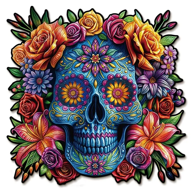 kaayee-wooden-puzzle-painted-skull-holzpuzzle-m-totenkopf image 1
