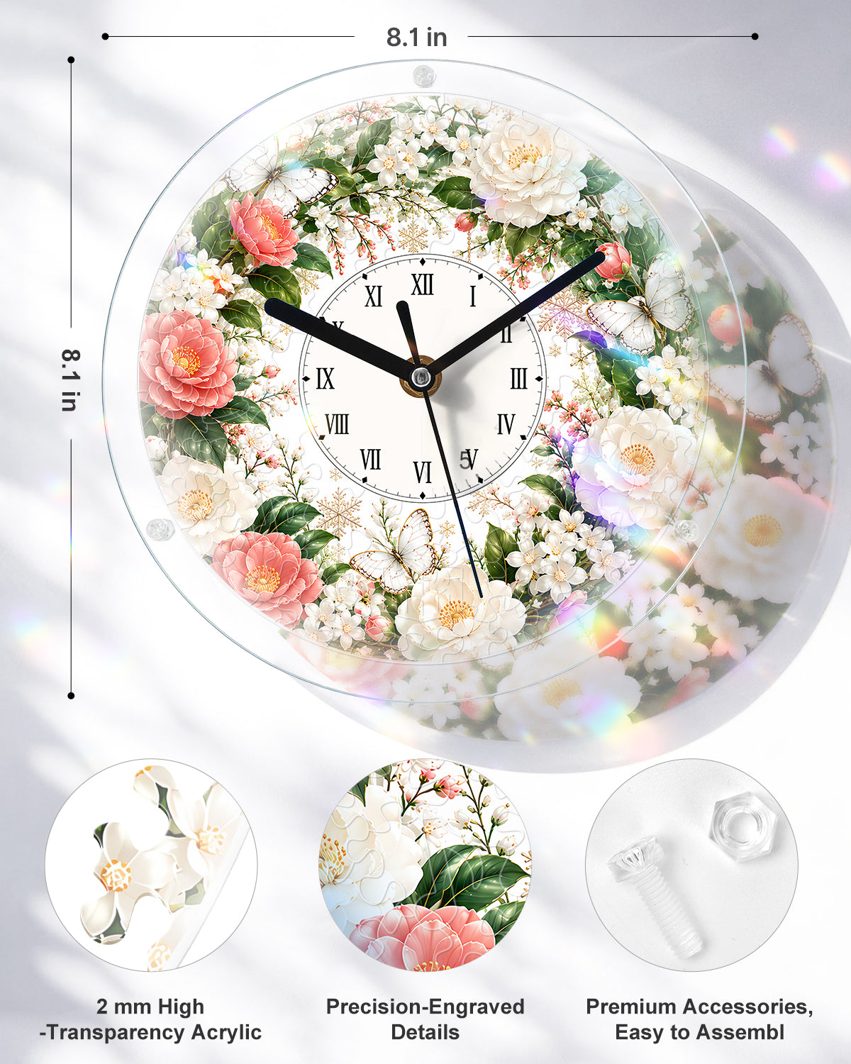 kaayee-clock-kit-pink-white-rose-dream-wanduhr-regular-size image 3
