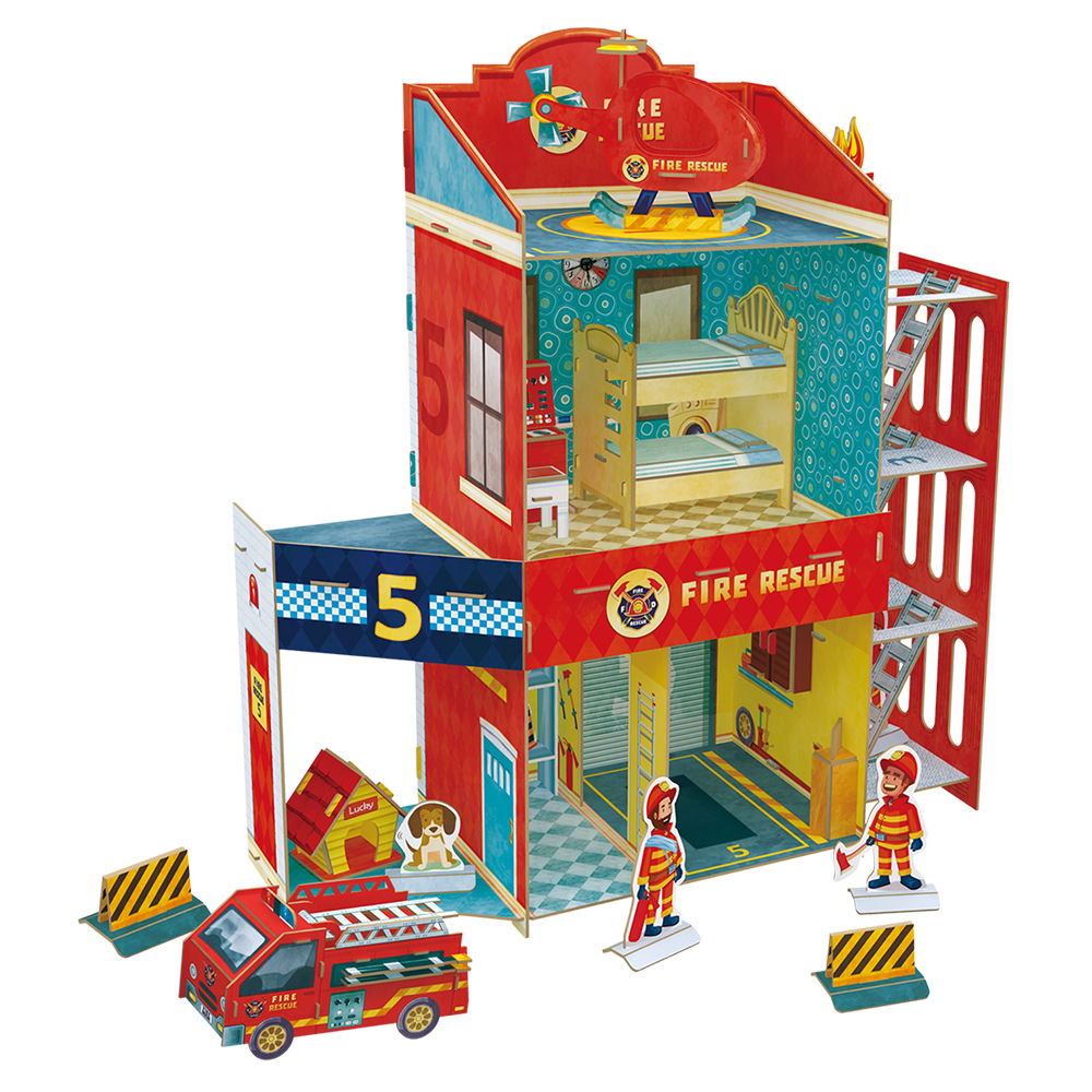 cubicfun-dollhouse-p813h-fire-rescue-3d-puzzle-feuerwehr image 2