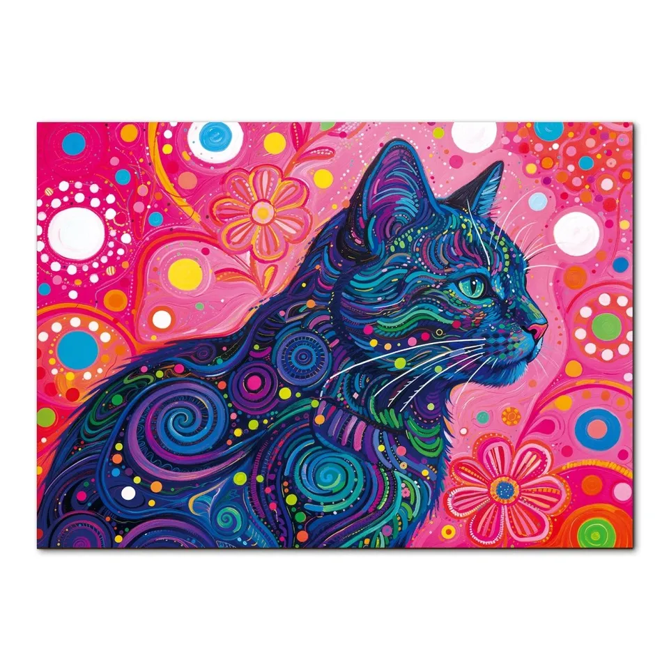 kaayee-cardboard-psychedelic-cat-puzzle-1000-teile-eco-white image 1