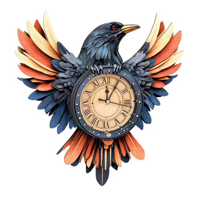 kaayee-clock-kit-raven-wanduhr-rabe-holz-3d-puzzle image 1