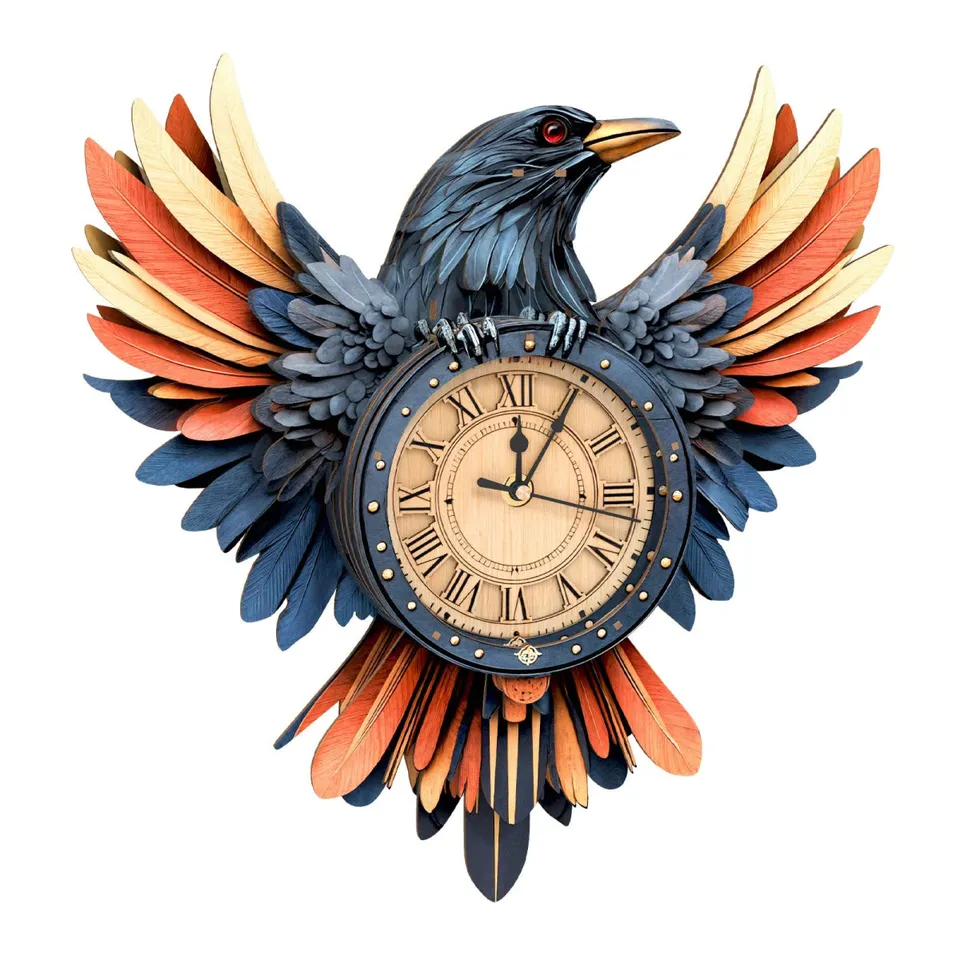 kaayee-clock-kit-raven-wanduhr-rabe-holz-3d-puzzle image 1