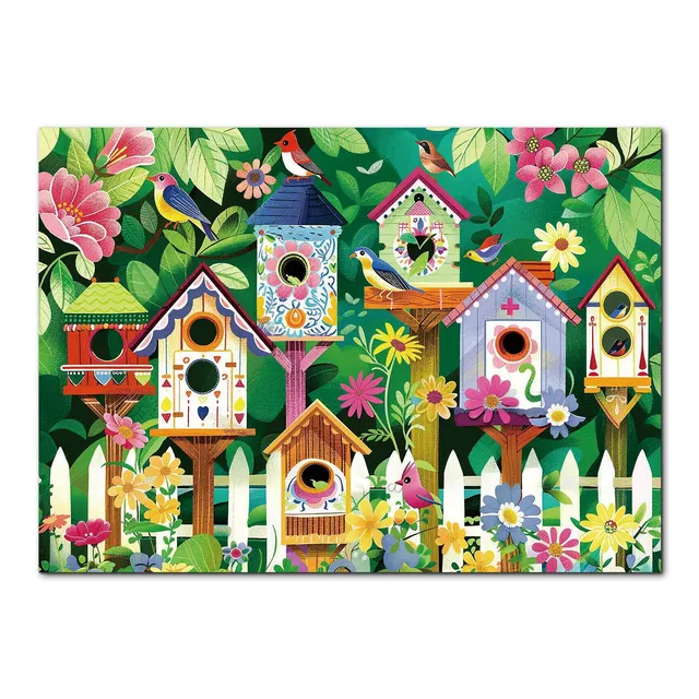 kaayee-garden-birdhouses-puzzle-1000-teile-eco-white-board-garten image 1
