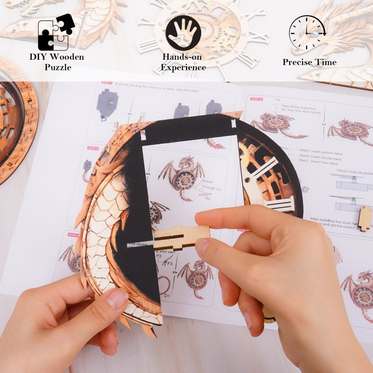 kaayee-clock-kit-dragon-holzuhr-3d-puzzle-wanduhr-holz image 4
