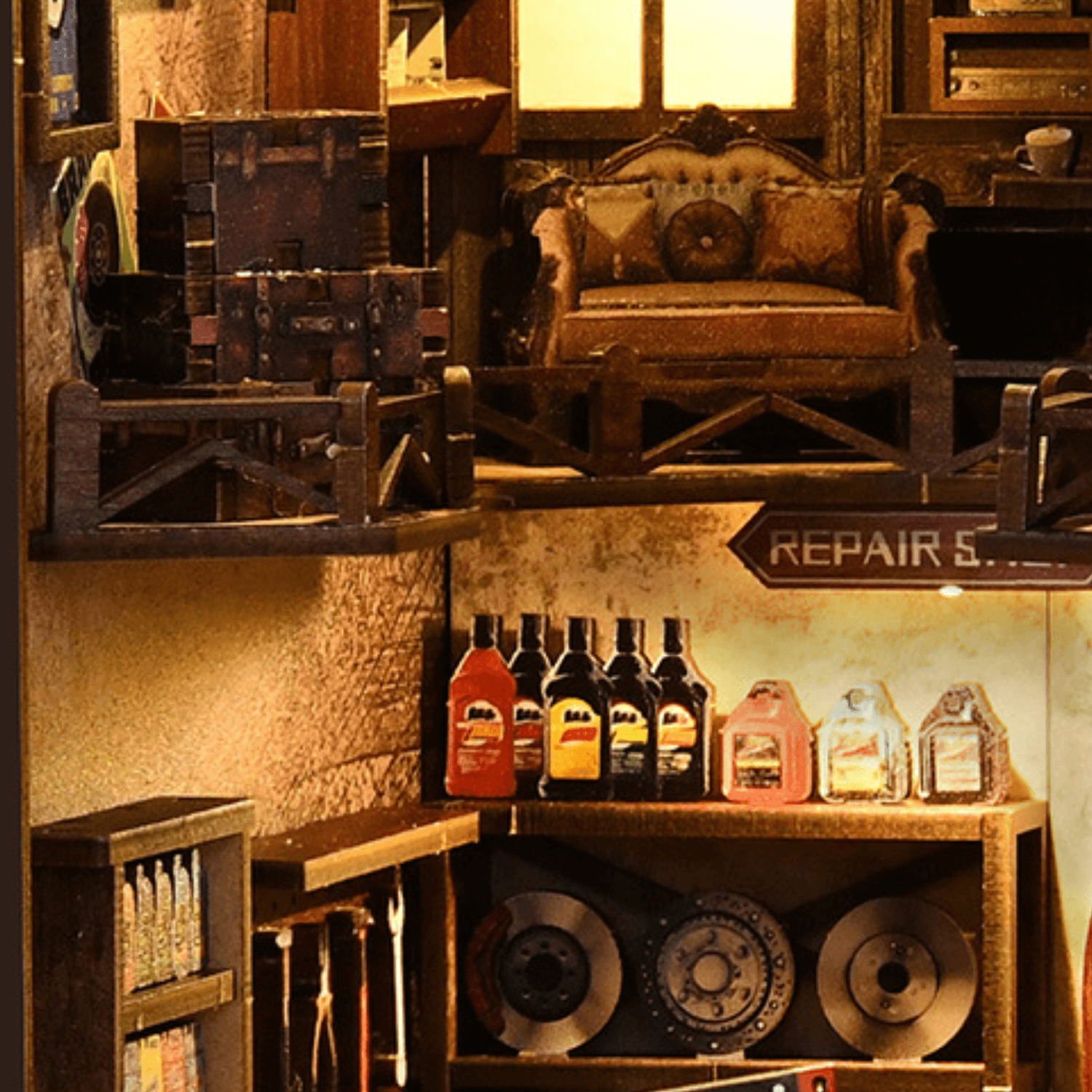 magicholz-miniaturhaus-vintage-car-mechanic-book-nook-werkstatt image 5