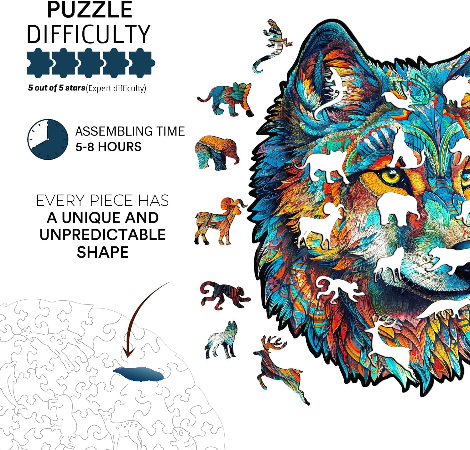 jigfoxy-wolf-holzpuzzle-m-160-teile-wolf-motiv image 6